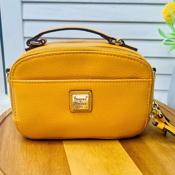 Dooney & Bourke Belvedere Ambler Pepple Leather Crossbody Mustard Gold Hardware